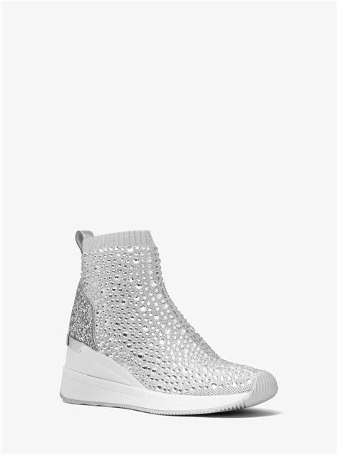 michael kors skyler slip on metallic|Skyler Embellished Metallic Stretch Knit Sock Sneaker .